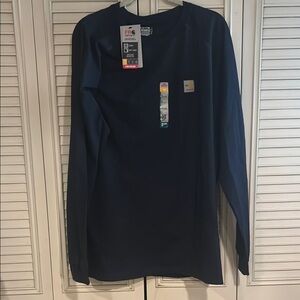 Carhartt FR Blue Long Sleeve Tee with Crew Neck and Logo